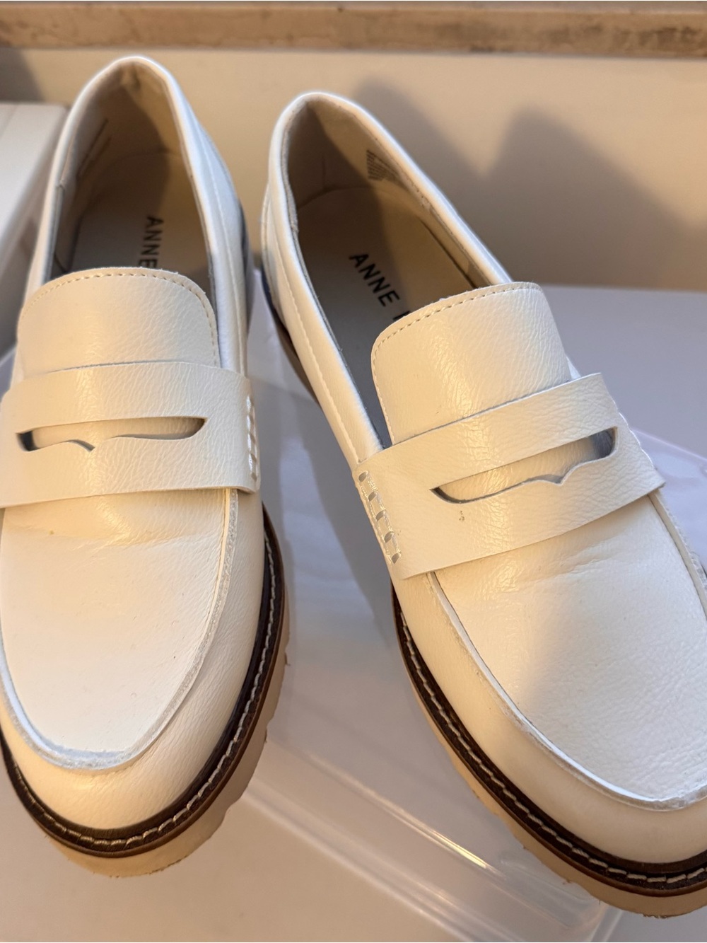 Anne Klein Cream Leather Penny Loafers for Men